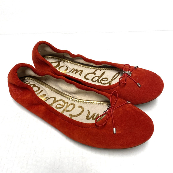 Sam Edelman Felicia Ballet Flat Red Suede Bow Round Toe Slip On 8.5 - Picture 2 of 7